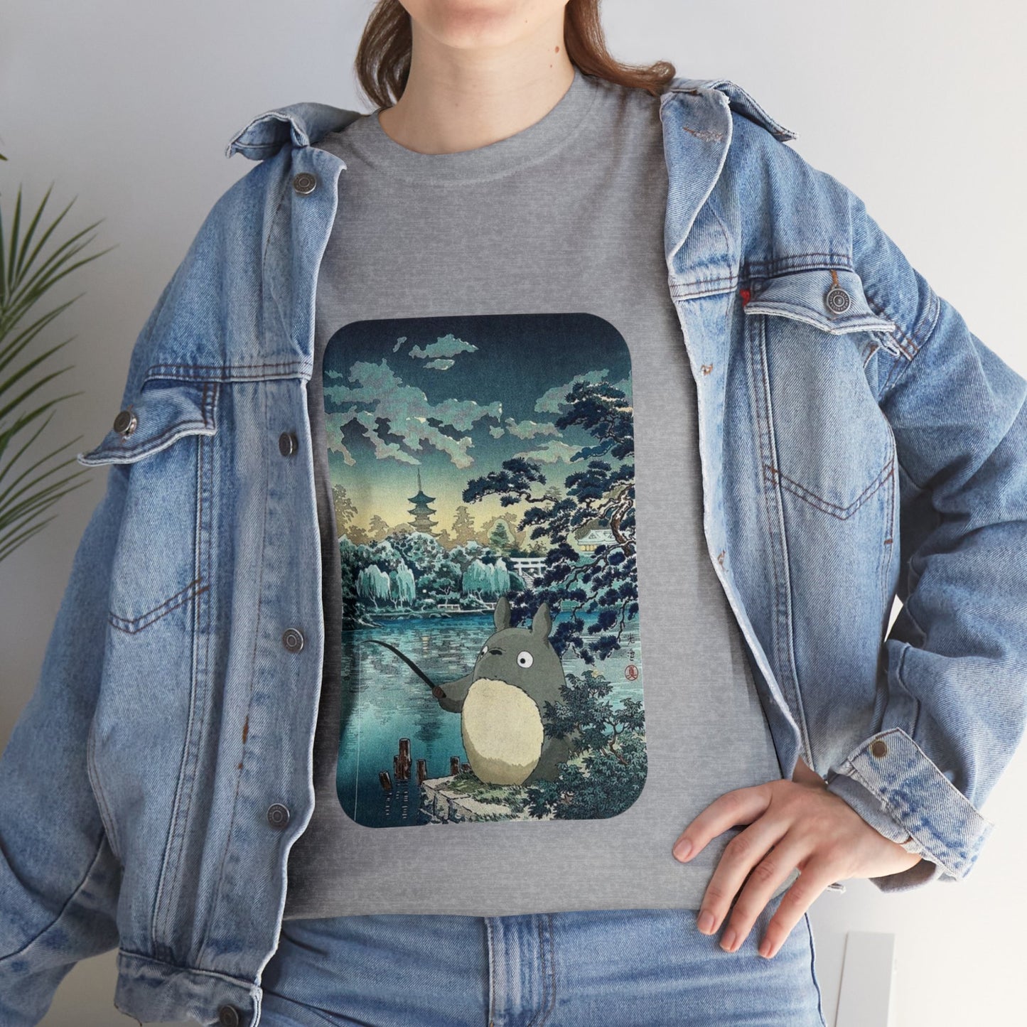 Unisex Heavy Cotton T-shirt - "Totoro Fishing" from Studio Ghibli