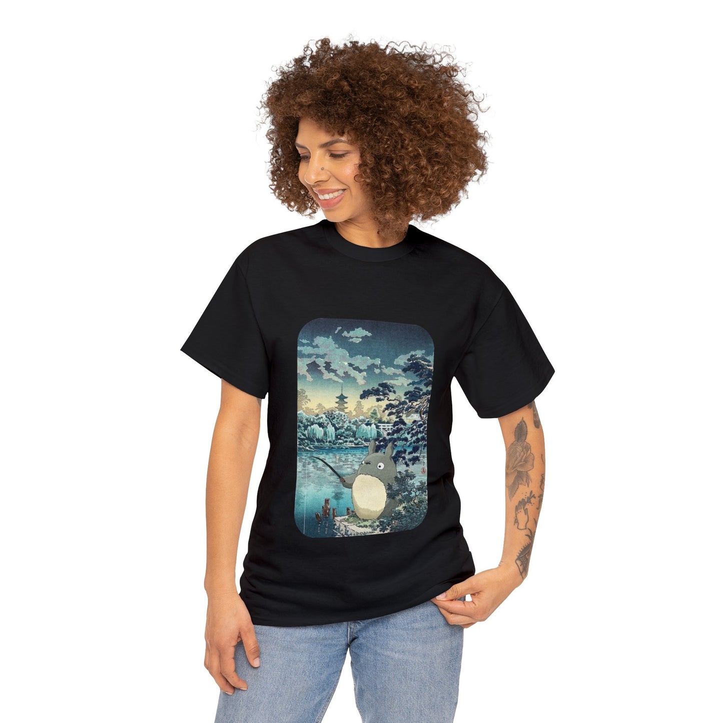 Unisex Heavy Cotton T-shirt - "Totoro Fishing" from Studio Ghibli