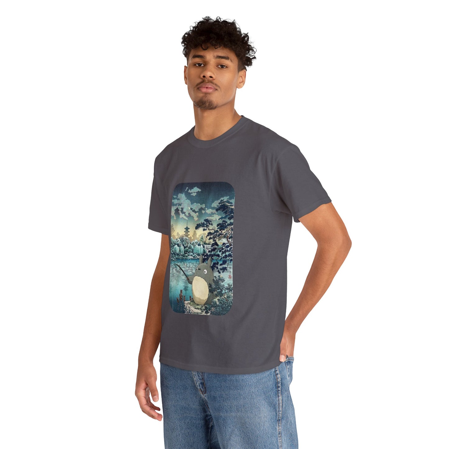 Unisex Heavy Cotton T-shirt - "Totoro Fishing" from Studio Ghibli