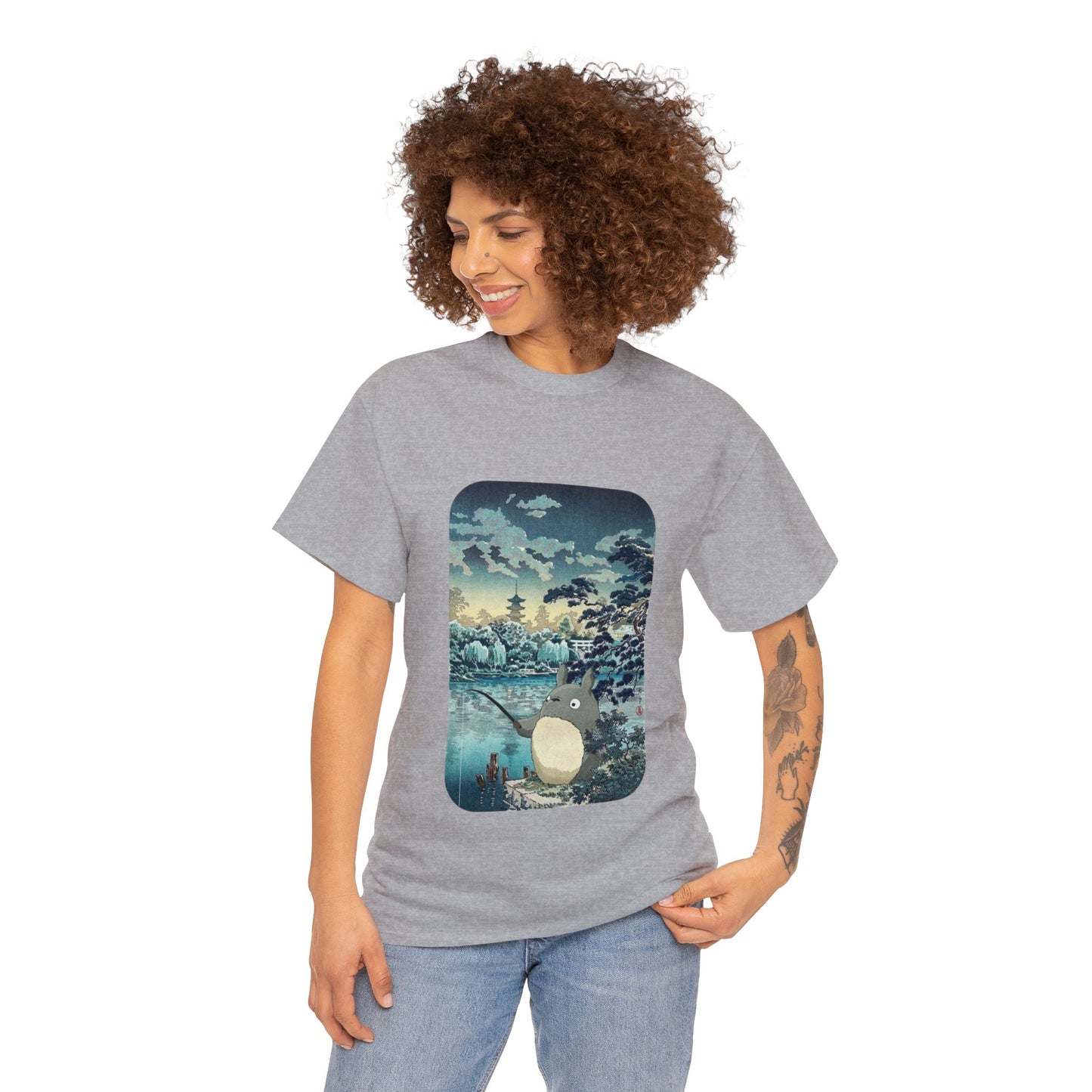 Unisex Heavy Cotton T-shirt - "Totoro Fishing" from Studio Ghibli