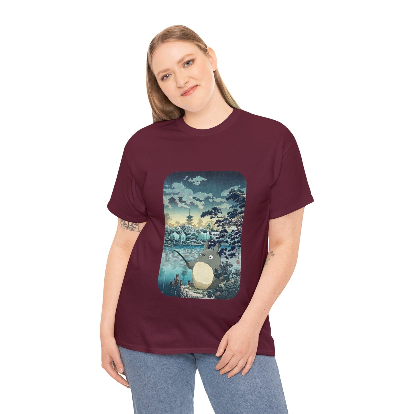 Unisex Heavy Cotton T-shirt - "Totoro Fishing" from Studio Ghibli