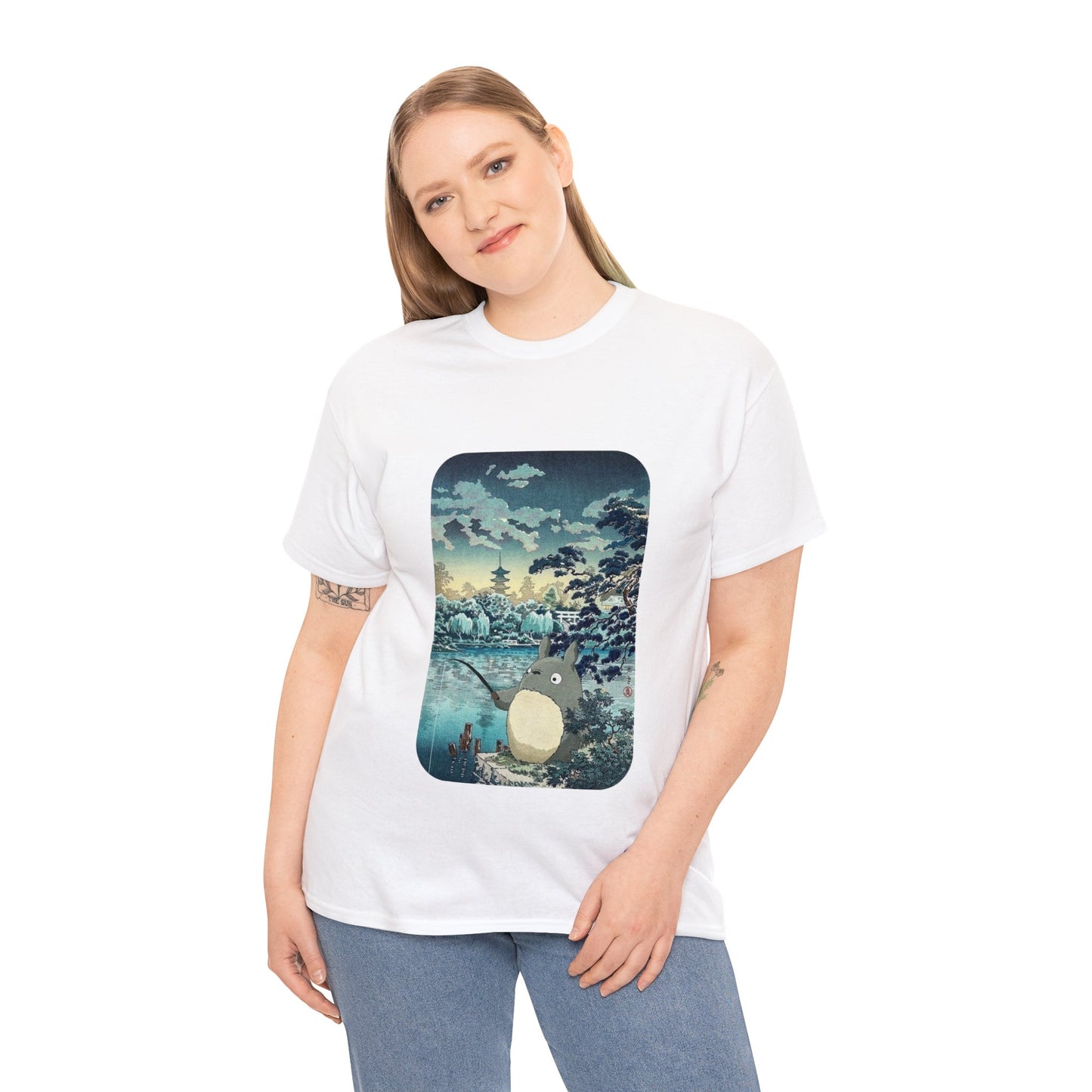 Unisex Heavy Cotton T-shirt - "Totoro Fishing" from Studio Ghibli