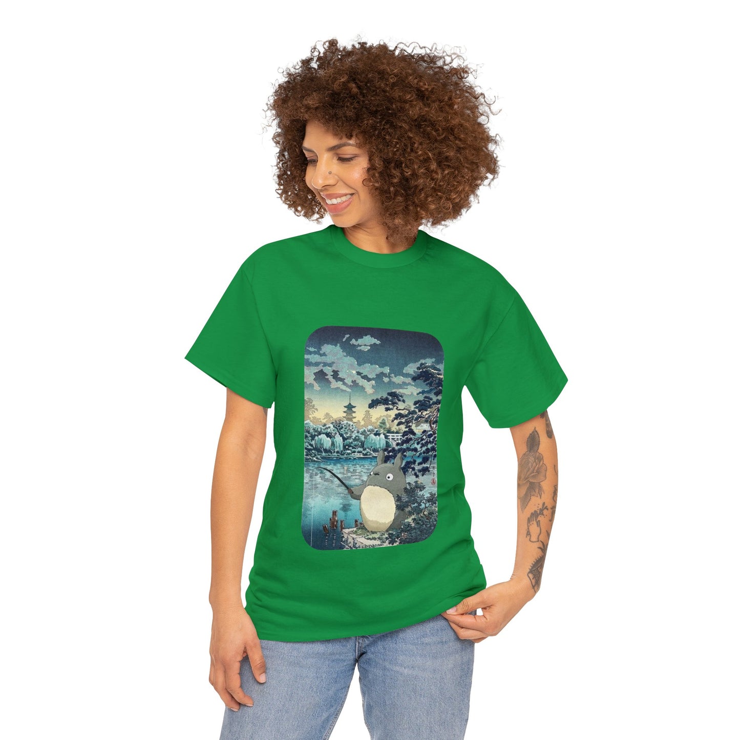 Unisex Heavy Cotton T-shirt - "Totoro Fishing" from Studio Ghibli