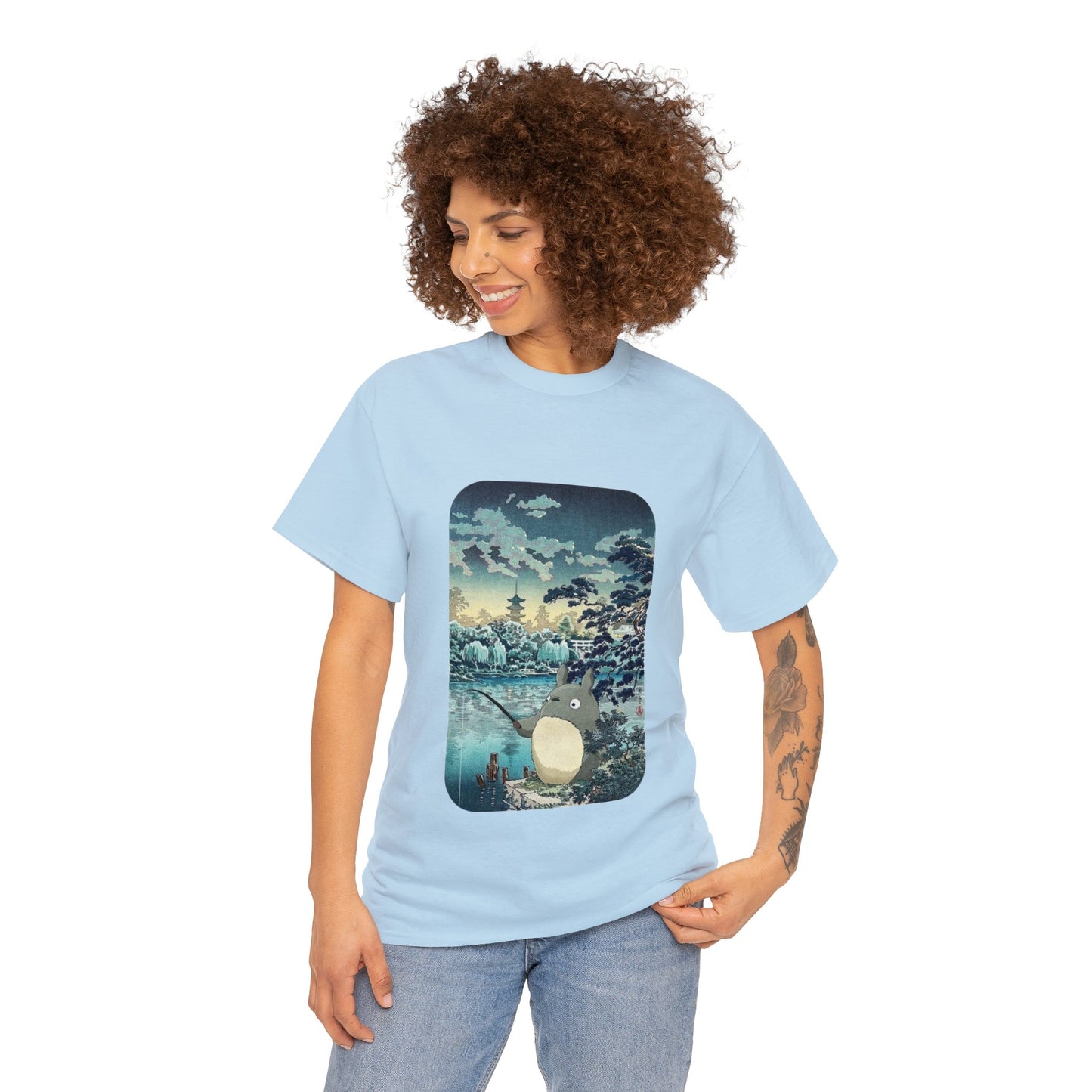 Unisex Heavy Cotton T-shirt - "Totoro Fishing" from Studio Ghibli