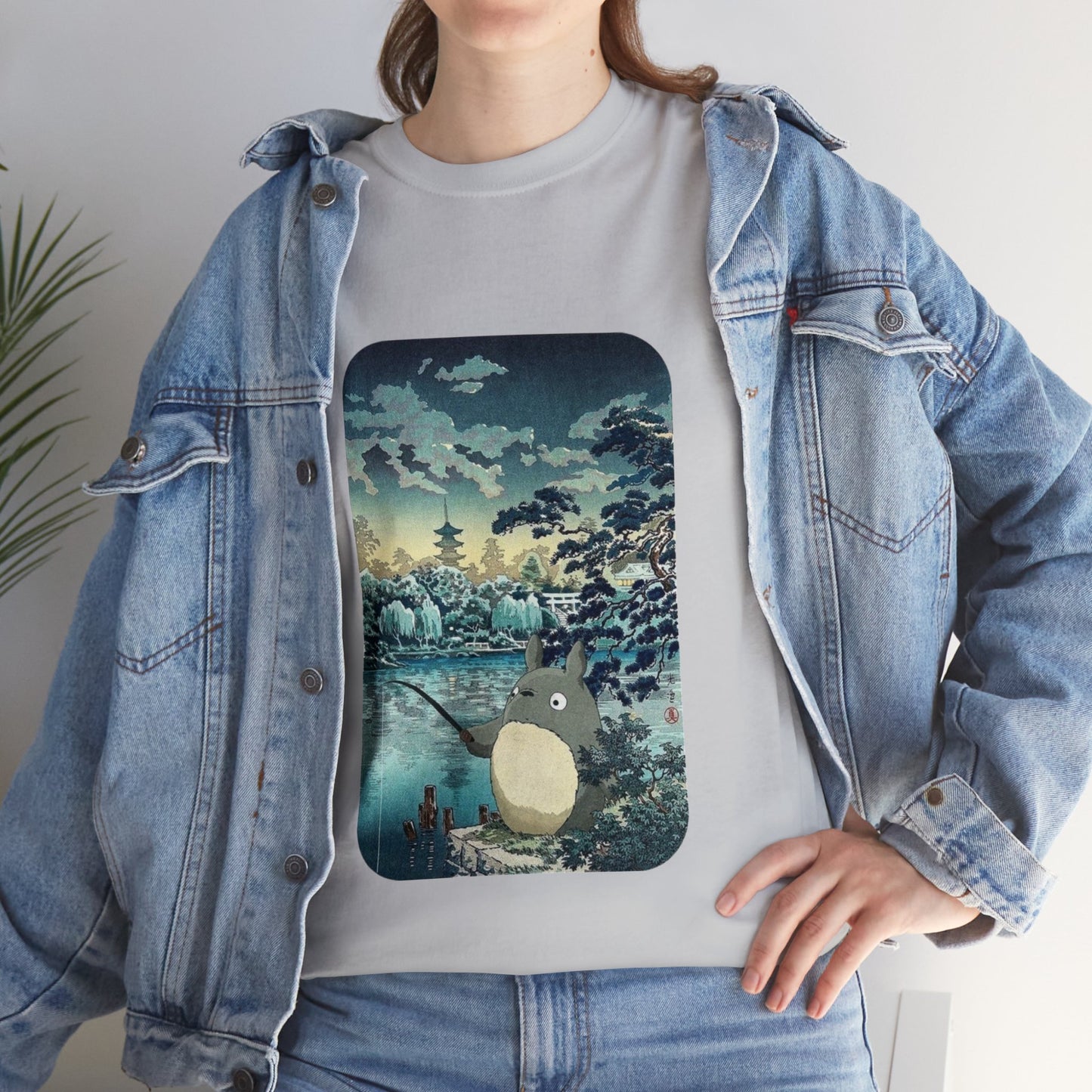 Unisex Heavy Cotton T-shirt - "Totoro Fishing" from Studio Ghibli