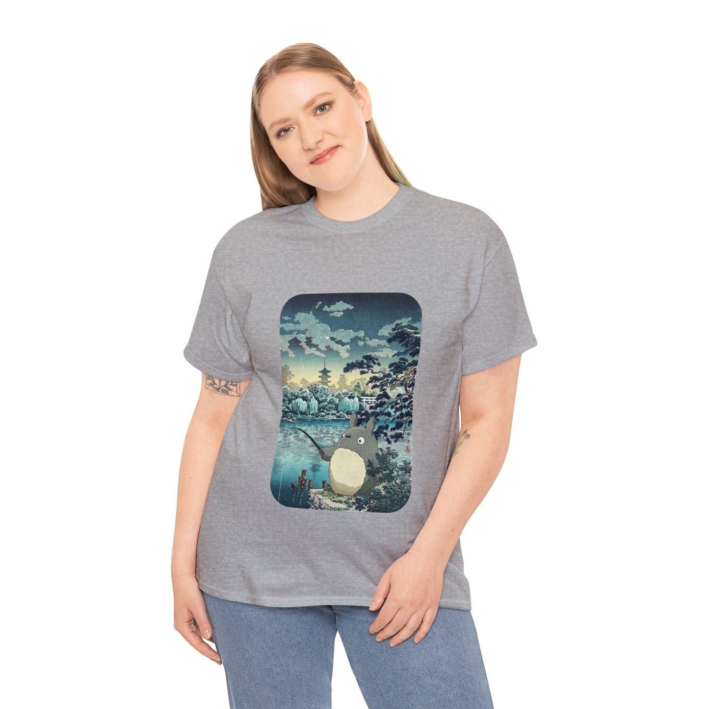 Unisex Heavy Cotton T-shirt - "Totoro Fishing" from Studio Ghibli