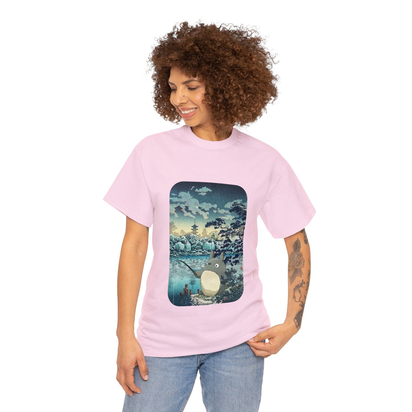 Unisex Heavy Cotton T-shirt - "Totoro Fishing" from Studio Ghibli