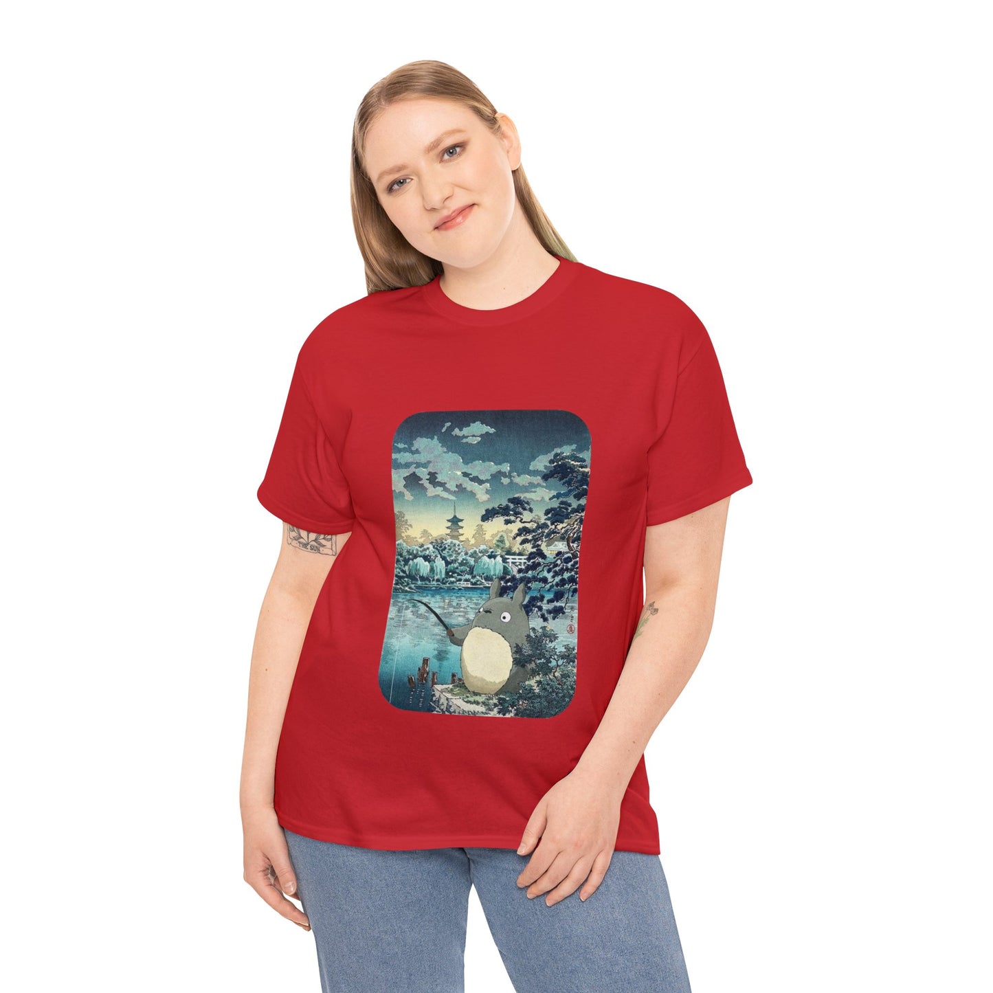 Unisex Heavy Cotton T-shirt - "Totoro Fishing" from Studio Ghibli