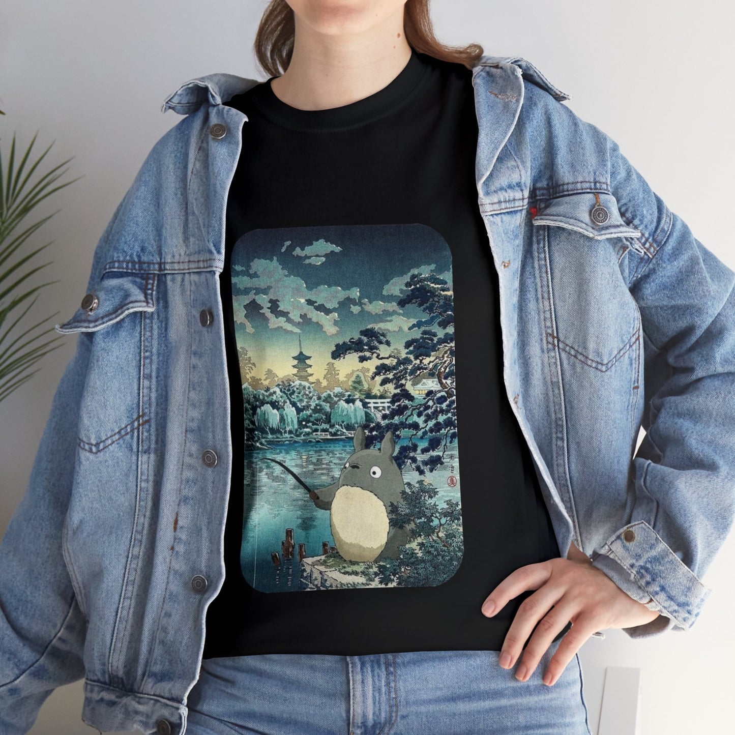 Unisex Heavy Cotton T-shirt - "Totoro Fishing" from Studio Ghibli