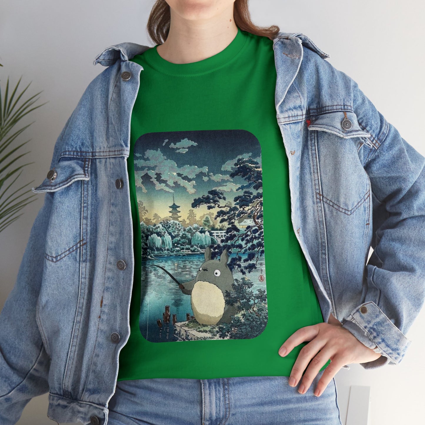 Unisex Heavy Cotton T-shirt - "Totoro Fishing" from Studio Ghibli