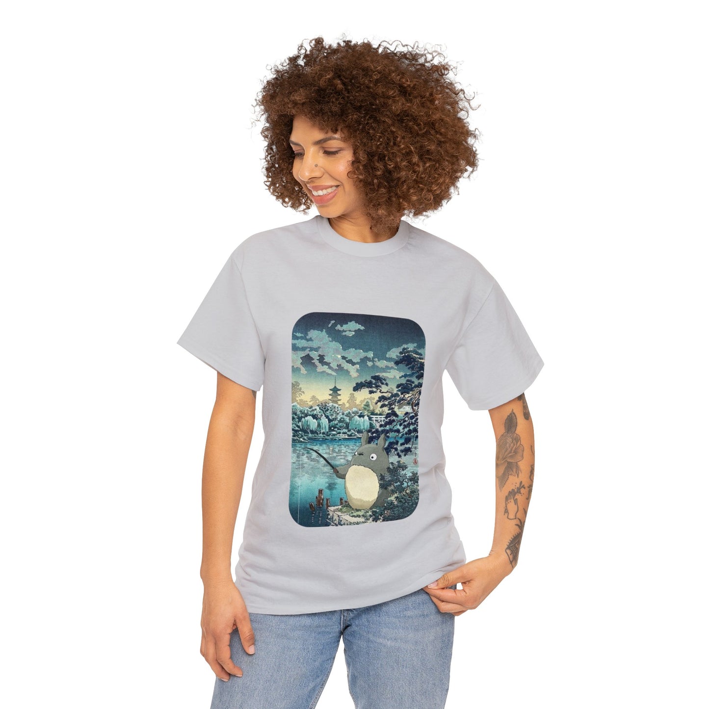 Unisex Heavy Cotton T-shirt - "Totoro Fishing" from Studio Ghibli