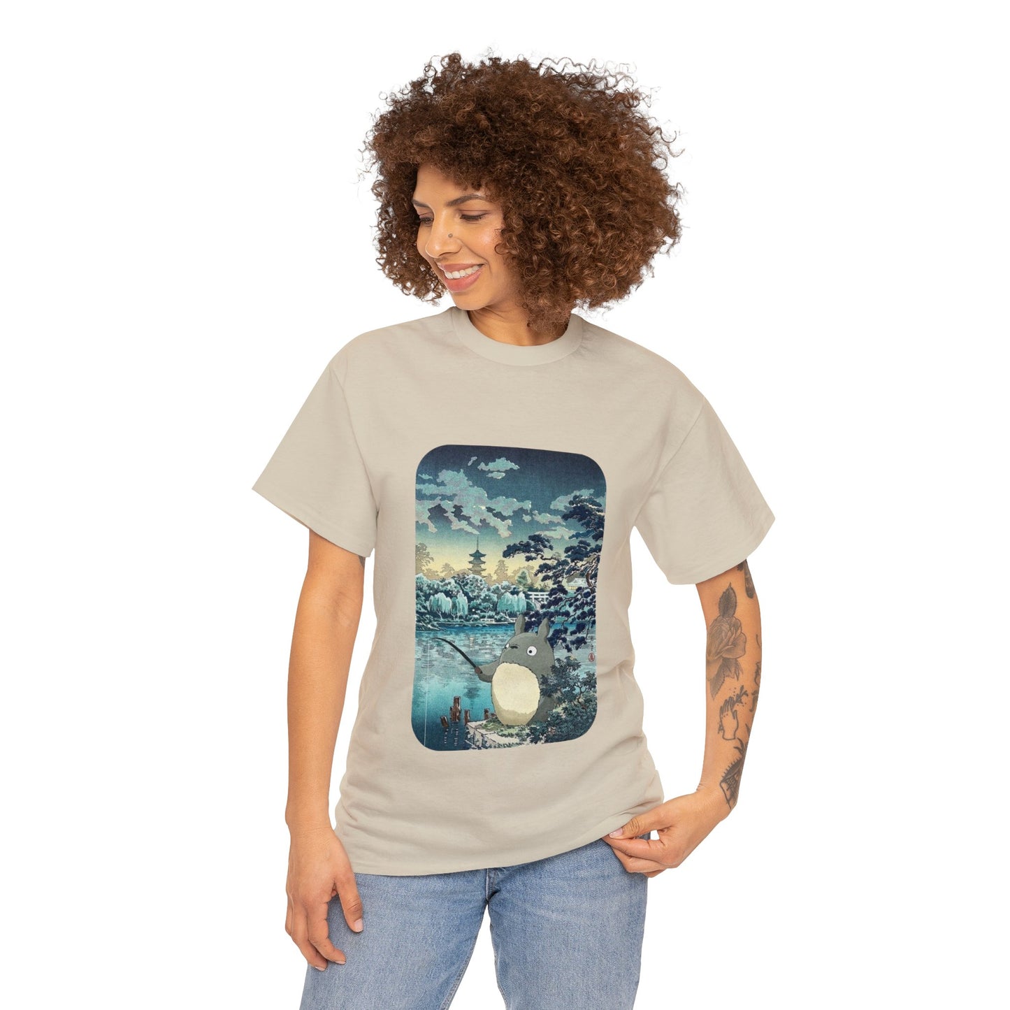 Unisex Heavy Cotton T-shirt - "Totoro Fishing" from Studio Ghibli